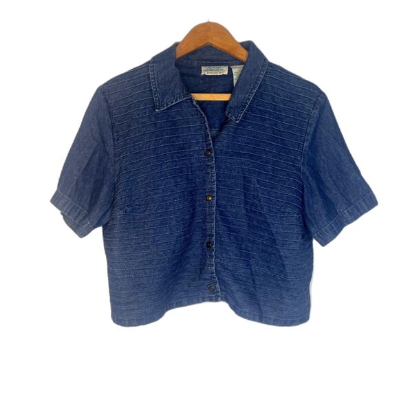 St Johns Bay Denim Cropped Shirt Casual Boho 100% Cotton Size 12T Neutral Y2K - Picture 8 of 8